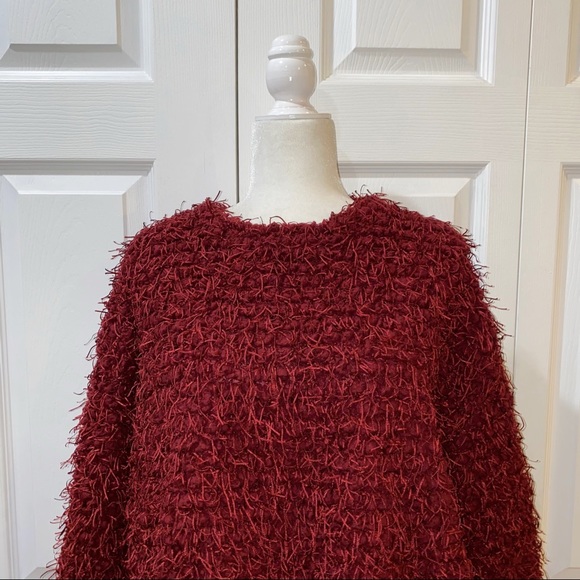 Zara Shaggy Maroon Fringe Pullover Sweater - Picture 5 of 7